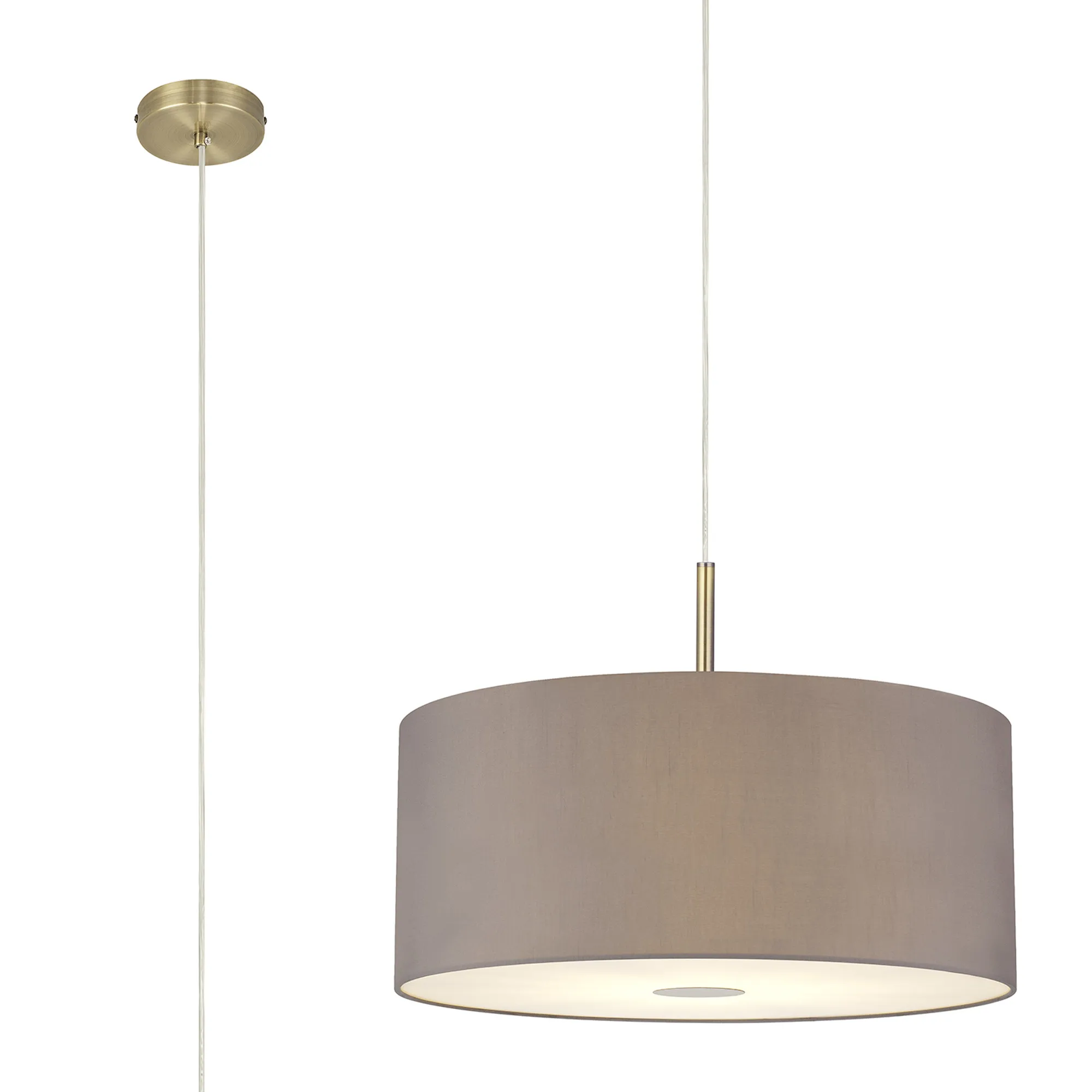 Baymont 50cm Pendant 1 Light Antique Brass, Grey, Frosted Diffuser